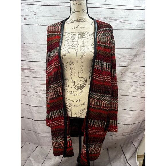 Rafaella medium red/brown/black cardigan with black trim (#1849) - Picture 1 of 5